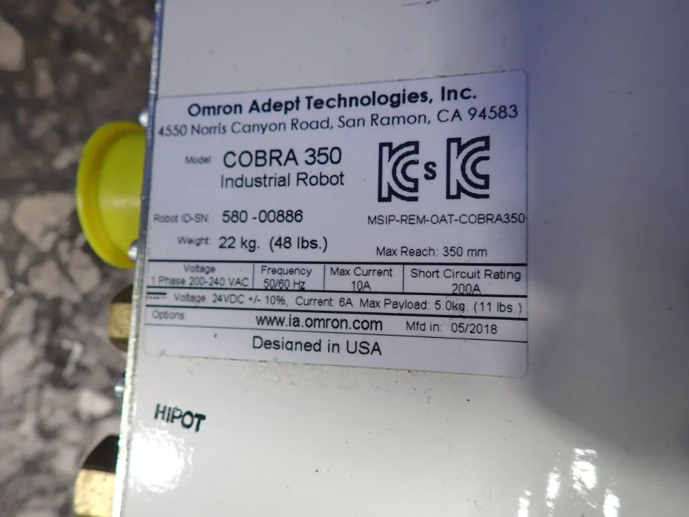 Omron Adept Technologies, Cobra-350, Industrial Robot, 5 kg max Payload, 350 mm max Reach, 10 Amps, 200-240 - Image 2