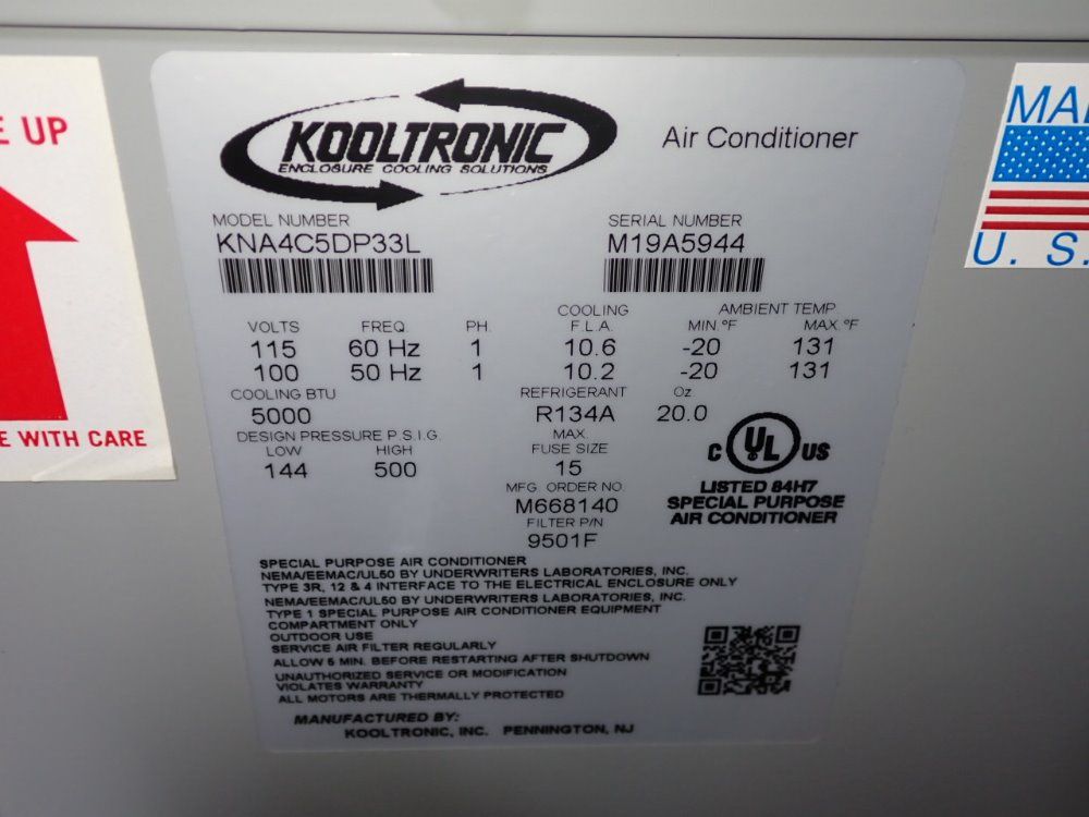 Kooltronic #KNA4C5DP33L, Air Conditioner, R134A, 5000 BTU Cooling, 500/144 psig, 100/115 V - Image 6
