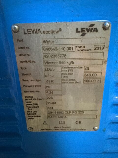 Lewa #ECOFLOW-LDE3, Triplex metering pump, 1.03 GPM, 235 L/H, 160 Bar, 2022 - Image 9