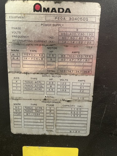 30 Ton, Amada #PEGA-304050Q, Turret Punch Press, 58 Station, 40" x100" Sheet, Tooling Included 1989 - Image 5