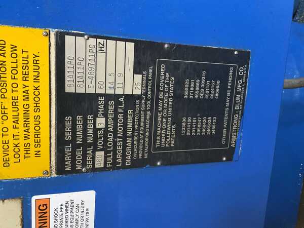 18" x 20" Marvel #81APC-II, vertical band saw, programmable stock feed, dual hydraulic vises - Image 8