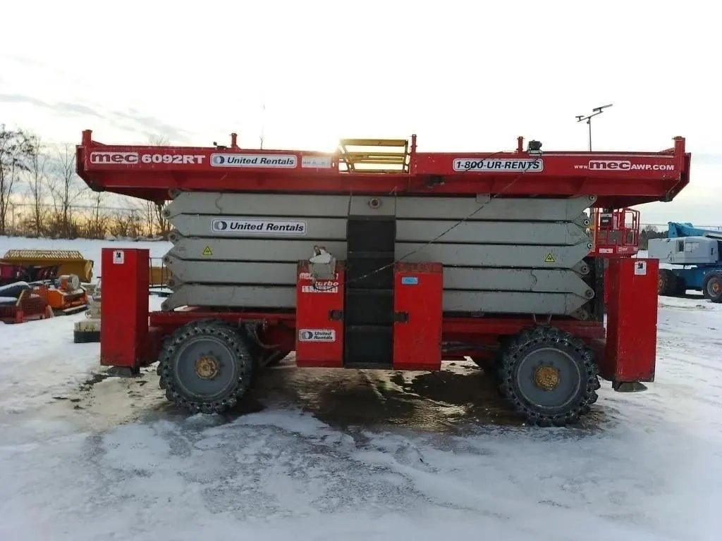 1200 lb. Mec #6092RT, rough terrain scissor lift, 66' work height, 60' platform height, 2021 - Image 4
