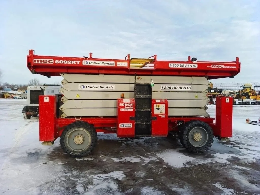 1200 lb. Mec #6092RT, rough terrain scissor lift, 66' work height, 60' platform height, 2021 - Image 7