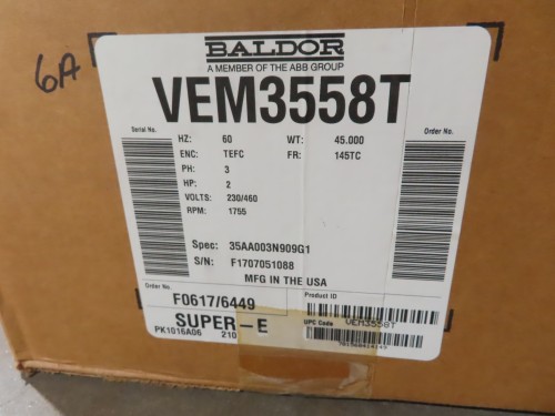 2 HP 1755 RPM Baldor #VEM3558T, AC Electric Motors, Frame 145TC, 5.8/2.9 amps, 230/460 Volts - Image 2
