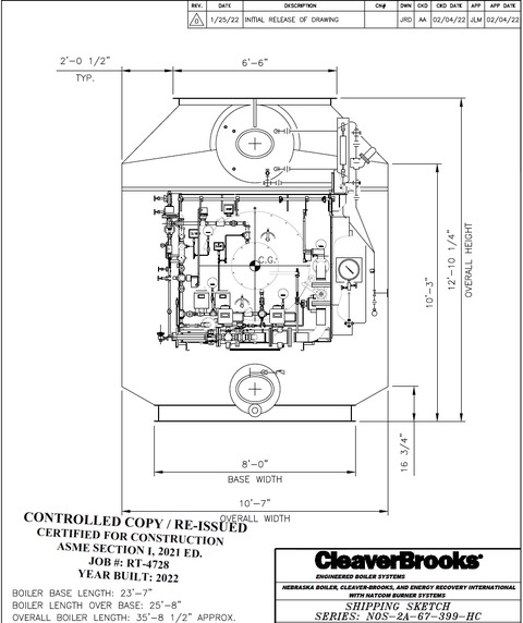 82500 PPH Cleaver-Brooks, " O" type watertube boiler, Natural gas fired, 399 psi, economizer, stack - Image 6