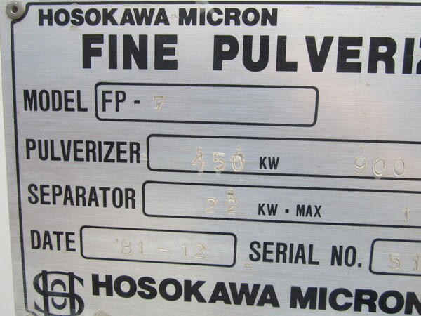 Mikro #FP-7, Hosokawa, mill, Carbon Steel, 600 HP (2 available) - Image 10