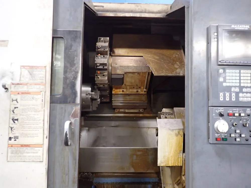 Mazak #SQR-200, CNC Lathe, 3 jaw 9" chuck, 2" bore, Chip Conv., tailstock, Mazatrol PC-Fusion-CNC-640-TE, 1999 - Image 3