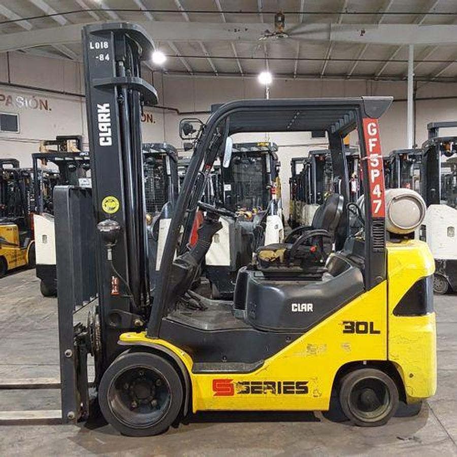 6000 lb. Clark #S30CL, Forklift, 240" raised height, 42" spade fork length, 4-way hydraulics, 8770 hours, 2018 - Image 2