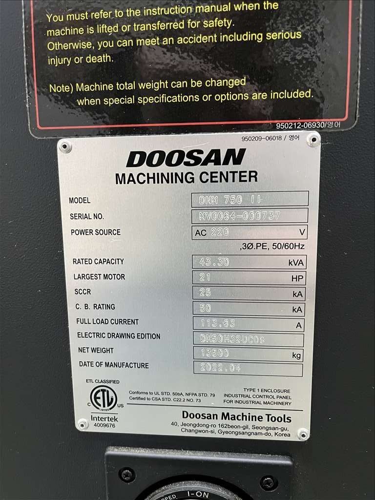Daewoo Doosan #DNM-750II, CNC Vertical Machining Center, 64" x 30" table, 64.2" X, 30" Y, 25.6" Z, 20 HP - Image 8