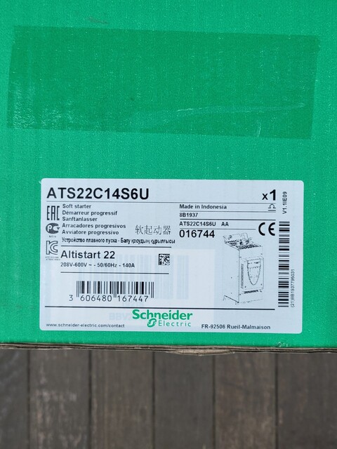 Schneider Electric #ATS22C14S6U, Soft Starter, Altistart 22, 140A, 208/600 Volts, 110 Volts Coil, unused - Image 2