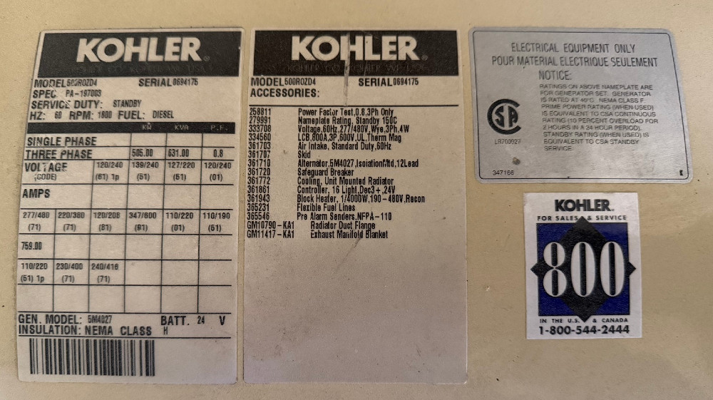 505 KW Kohler / DDC MTU #500ROZD4, diesel generator set, 277/480 Volts, 3-phase, 765 HP @ 1800 RPM, 15.9L V8 - Image 8