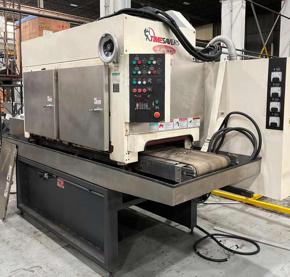 19" x 90" Timesavers #19MWT-DDDD-60, abrasive belt deburring / finishing machine, 6-20 FPM, 38" passline, 6" - Image 1