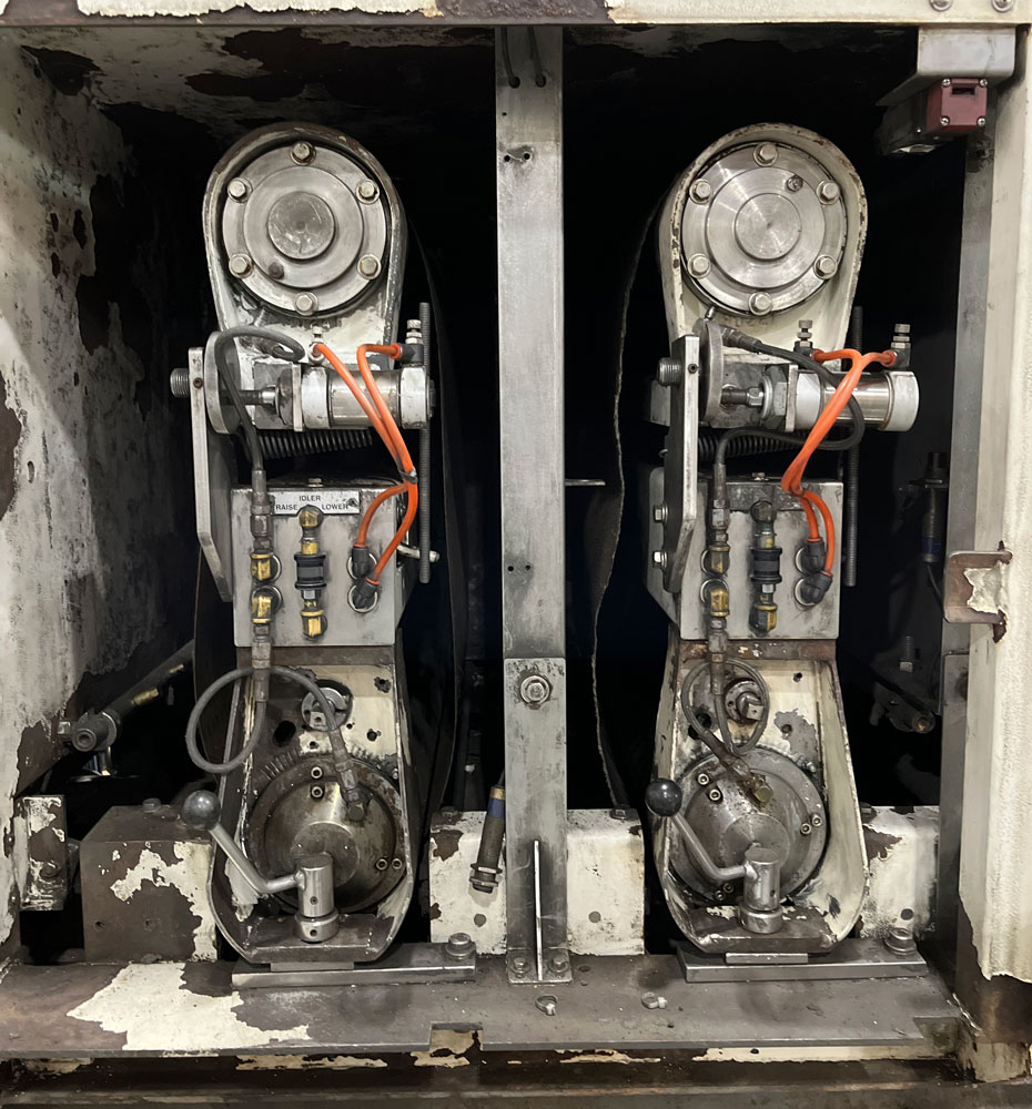 19" x 90" Timesavers #19MWT-DDDD-60, abrasive belt deburring / finishing machine, 6-20 FPM, 38" passline, 6" - Image 4