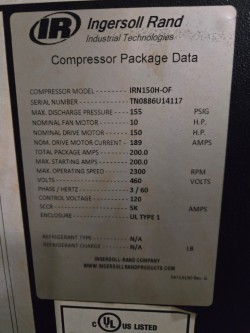 555 cfm, 155 psi, Ingersoll-Rand Nirvana #IRN150H-OF, oil free air compressor - Image 5