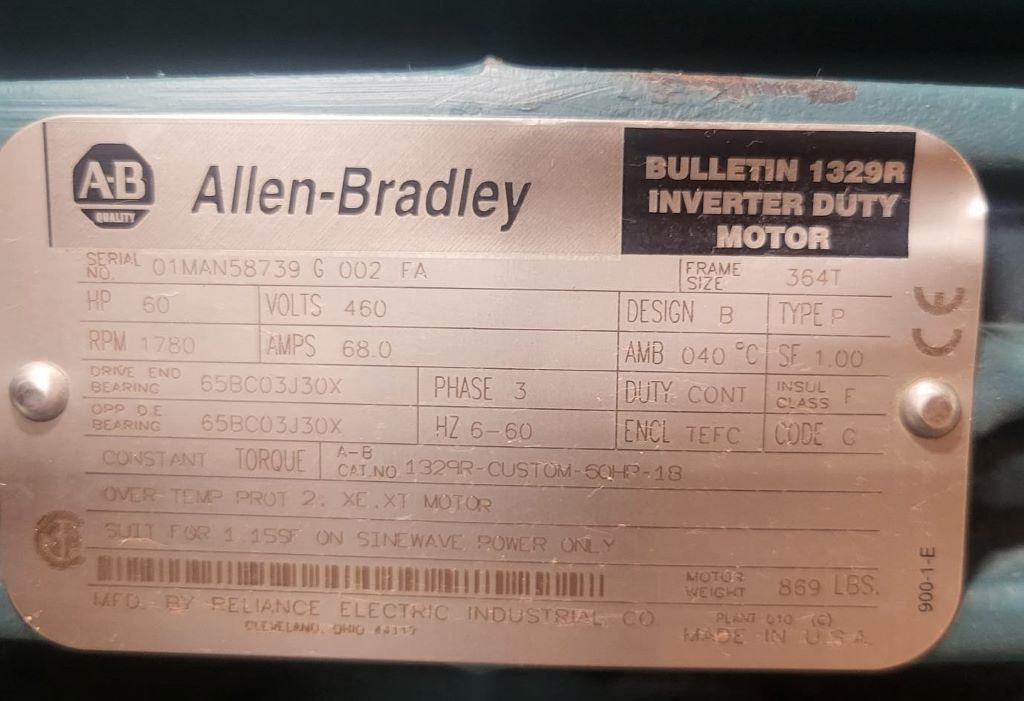 60 HP 1780 RPM Allen-Bradley, Electric Motor, Frame 364T, 68 amps, 460 Volts - Image 4