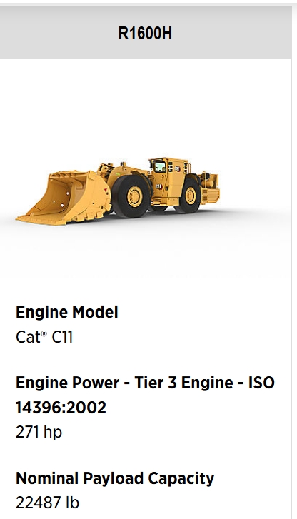 Caterpillar R1600H, Underground Mining Loader, 271 HP Cat C11 diesel engine, 12-ton payload, 5.5-7.7 yd - Image 2