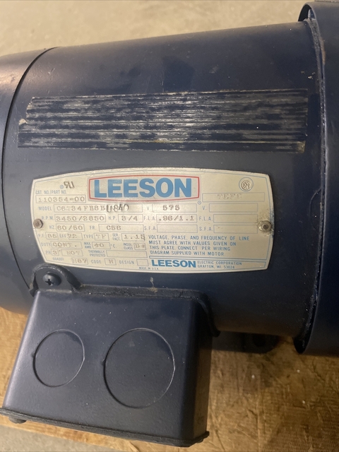 3/4 HP 3450/2850 RPM Leeson #110354.00, Frame C56, TEFC, 575 Volts, 3ph - Image 2