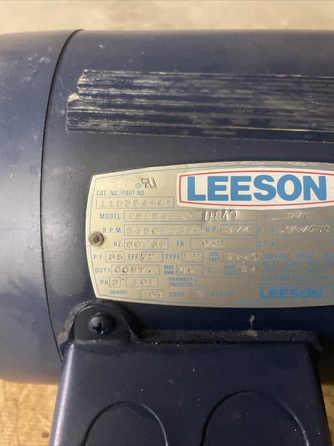 3/4 HP 3450/2850 RPM Leeson #110354.00, Frame C56, TEFC, 575 Volts, 3ph - Image 10