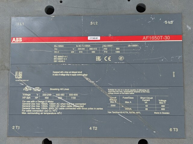 1650 Amp. ABB Abb #AF1650T-30, Contactor, 600 Volts, 1150 HP - Image 2