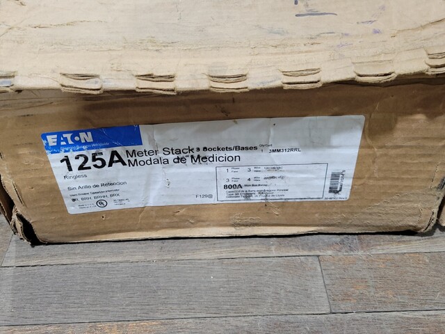 125 Amps, Eaton #3MM312RRL, Meter Stack, 3 Socket, 1ph, 3W. 120/240 VAC, 800A Bus, unused - Image 3