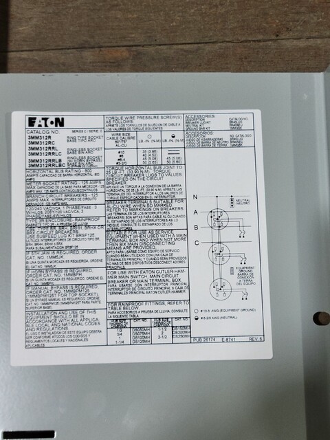 125 Amps, Eaton #3MM312RRL, Meter Stack, 3 Socket, 1ph, 3W. 120/240 VAC, 800A Bus, unused - Image 7