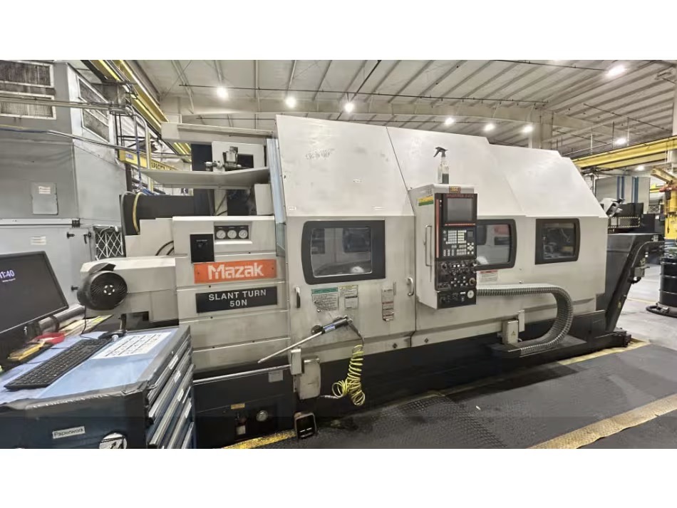 Mazak #Slant-Turn-50N, Cnc Lathe, 31.7" swing, 28" diameter x 81" L max, 750 RPM, 50 HP, 12 tool, tailstock - Image 1