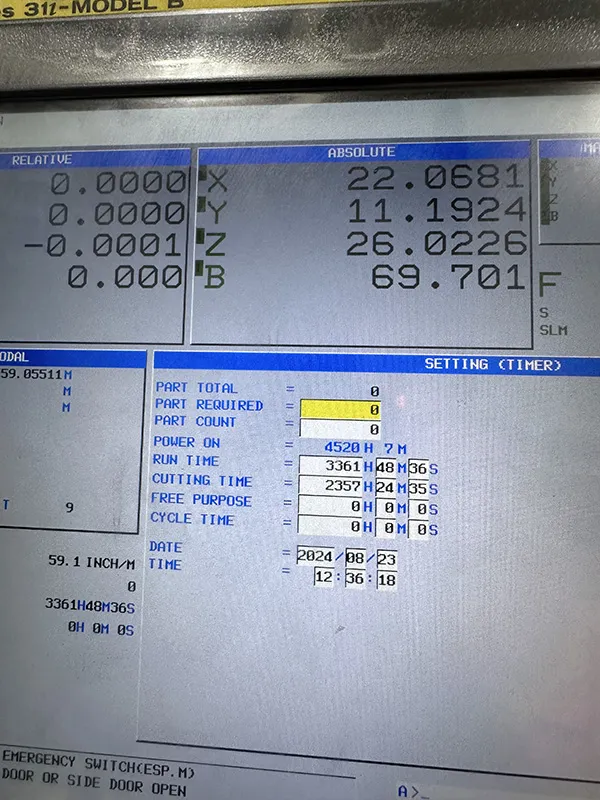 Daewoo Doosan #NHP-4000, Horizontal Machining Center, 22" X, 25.2" Y, 26" Z, 24.8" x 35.4" max Part Size - Image 6