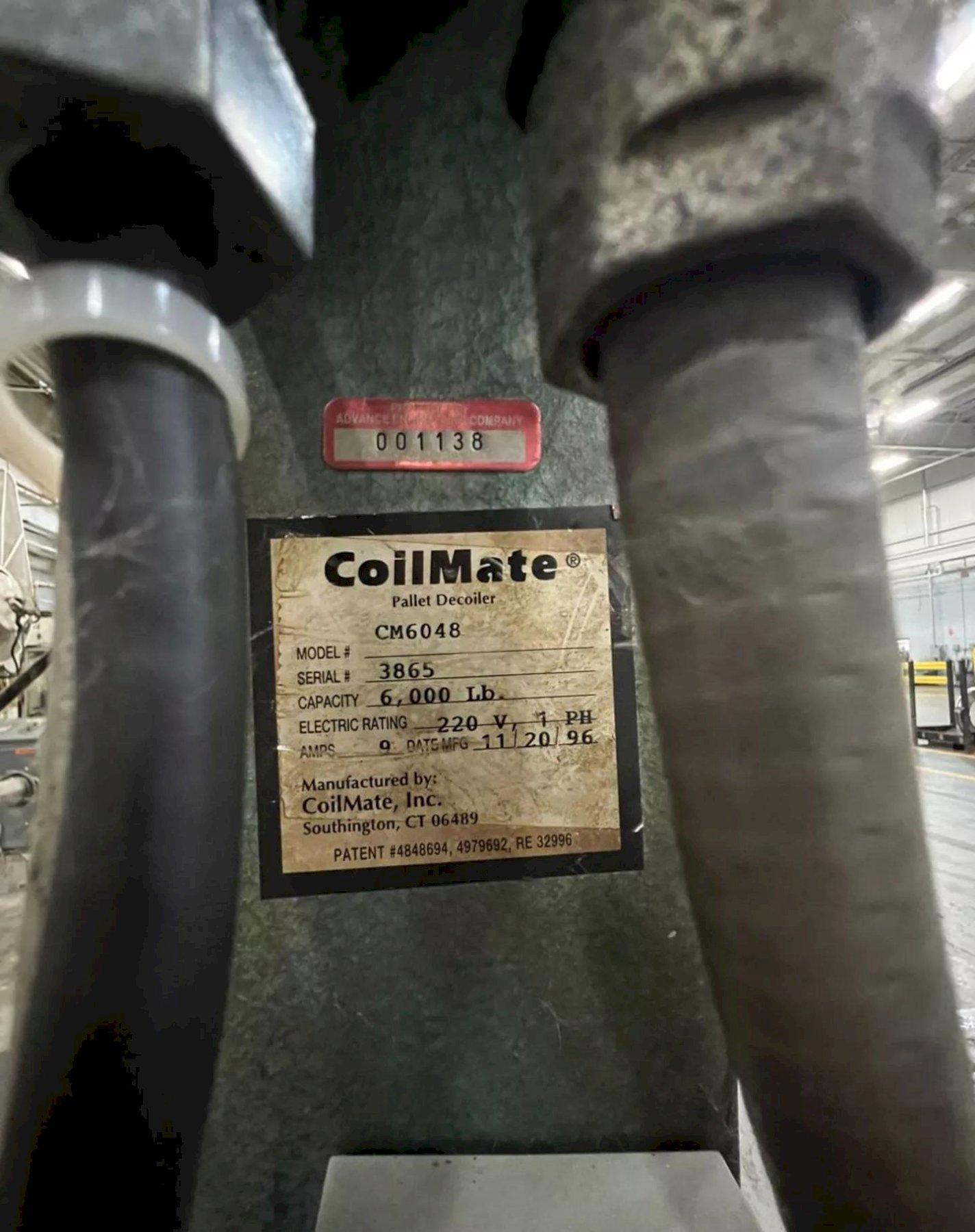 6000 lb. Coilmate #CM6048, pallet decoiler, 48" table diameter, 27 RPM, 37" stack height, dancer arm, 1996 - Image 3