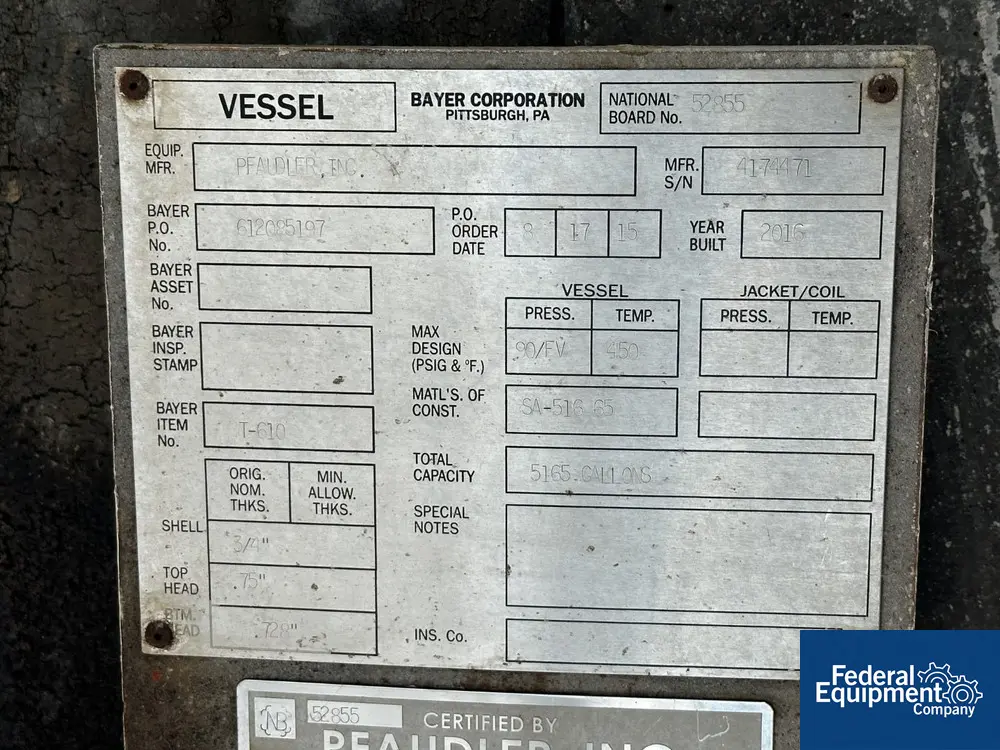 5,100 gallon Pfaudler #CV96-5100-90, Glass Lined Vertical Chemstore Receiver, 90 psi, 96" diameter x 143" - Image 2