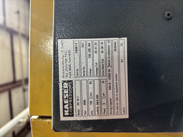 15 HP, Kaeser #SK-15-T, Compressor, 64 cfm, 125 psi, 2006 - Image 4