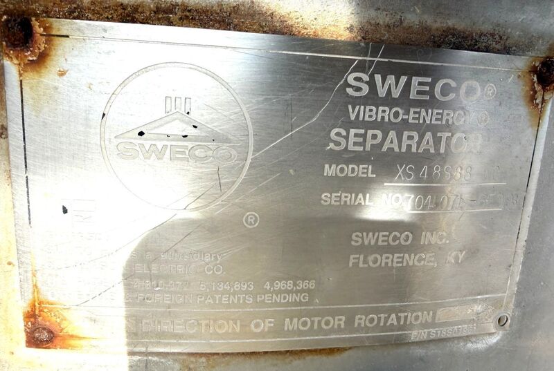 48" SWECO #XS48S88, Stainless Steel Vibratory Screener, 2.5 HP, 1160 RPM - Image 3