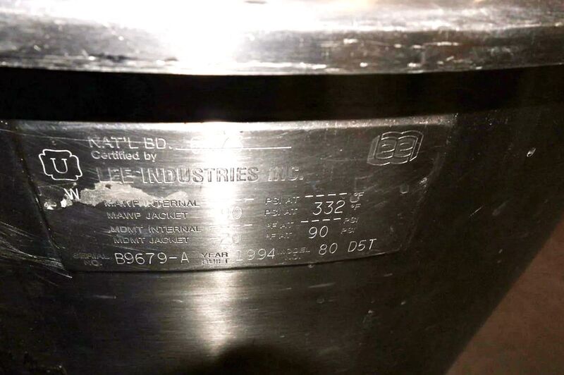 80 gallon Lee #80D5T, Double Motion Jacketed Mix Kettle w/ Scrape Agitation, Stainless Steel, 90 psi @ 332&deg;F - Image 5