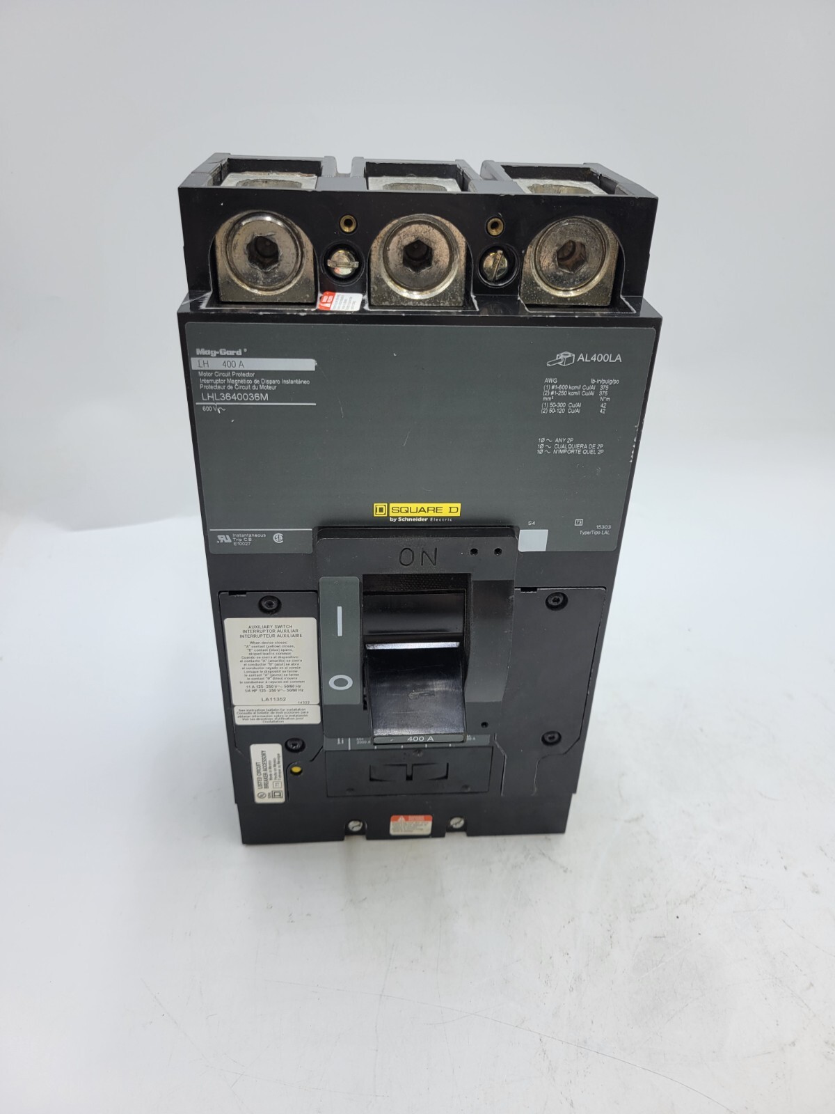 400 Amp, Square D #LHL3640036M, Feed-Thru Circuit Breaker, 600 Volts, 3P, 3PH, Type LHL - Image 3