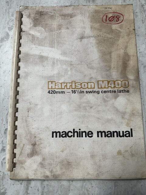OME Harrison M400 16.5 & #034; Swing Lathe Owner Operator Instruction & Service Manual - Image 1