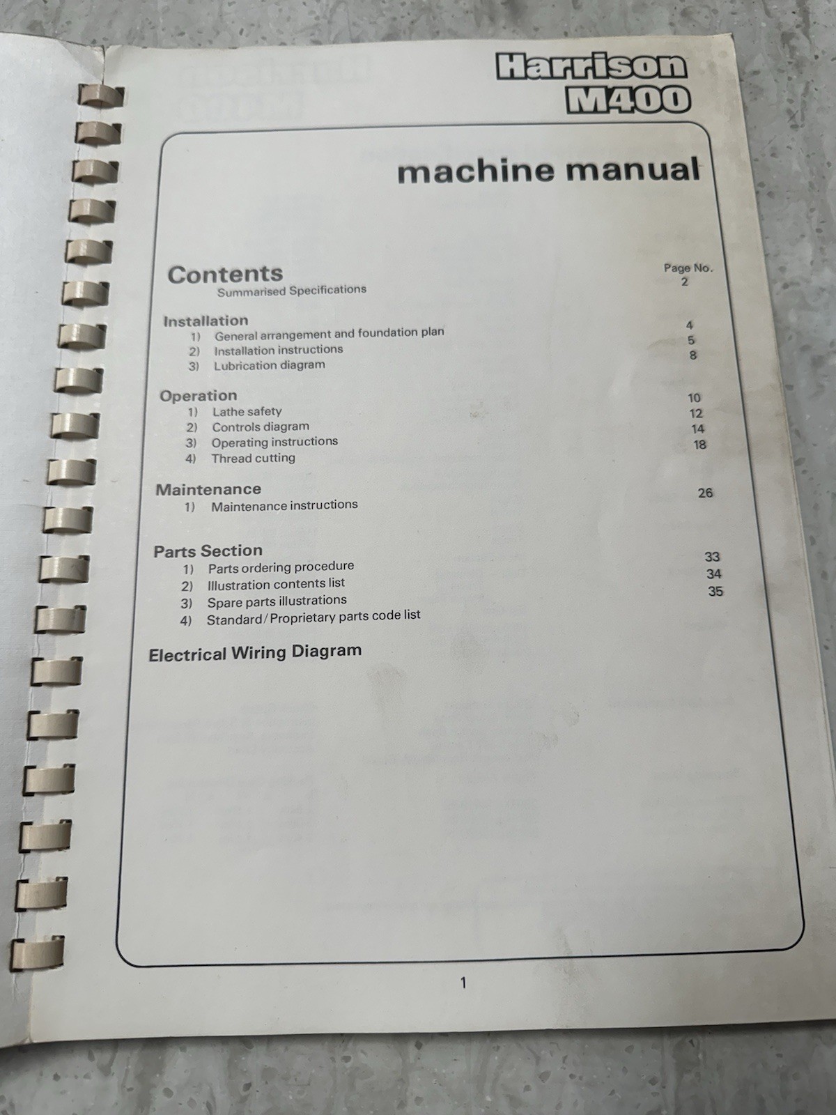 OME Harrison M400 16.5 & #034; Swing Lathe Owner Operator Instruction & Service Manual - Image 7