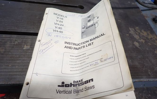 40" Dake Johnson #VH-40, Vertical Band Saw - Image 10