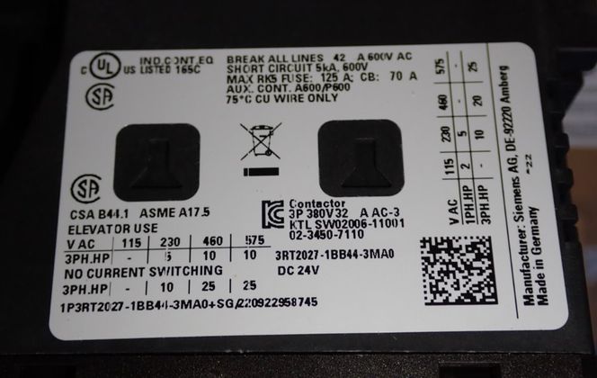 Siemens #3RT2027-1BB44-3MA0, Contactor, 15 kW, 32 Amps, 400 VAC - Image 7