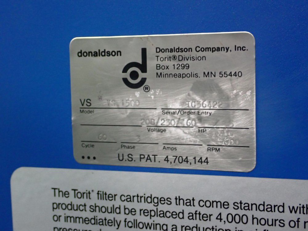 Donaldson Torit #VS-1500, Dust Collector, 5 HP, 3600 RPM, 200/230 V - Image 7