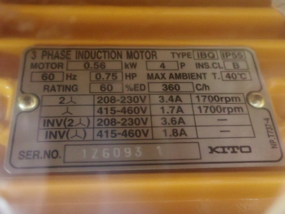 .125 Ton, Harrington #NER2001HD, Electric Chain Hoist, 0.75 HP, 1700 RPM, 415/460 V - Image 4