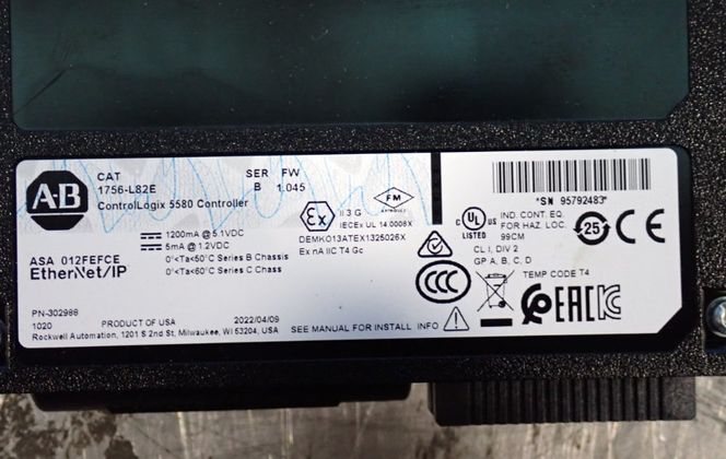 Allen-Bradley #1756-L82E, Controllogix 5580 Controller, 1200 mA @ 5.1 VDC, 5 mA @ 1.2 VDC, 2022 - Image 9