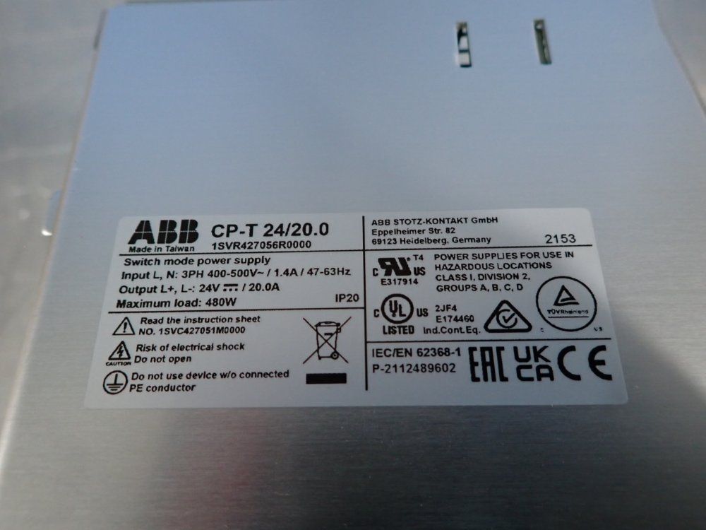 ABB, CP-T24/20.0, Switch Mode Power Supply, 11 Qty., 3 Phase, 480 Watts, 400-500 VAC Input, 24 VDC Output - Image 8