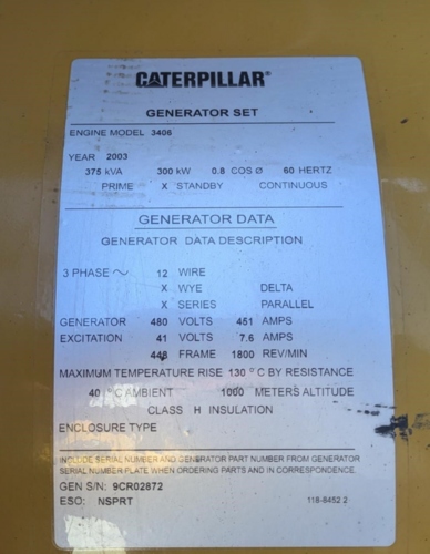 300 KW Caterpillar #3406, Diesel Generator, 277/480 Volts, 3ph, 5477 hours, 2003 - Image 5
