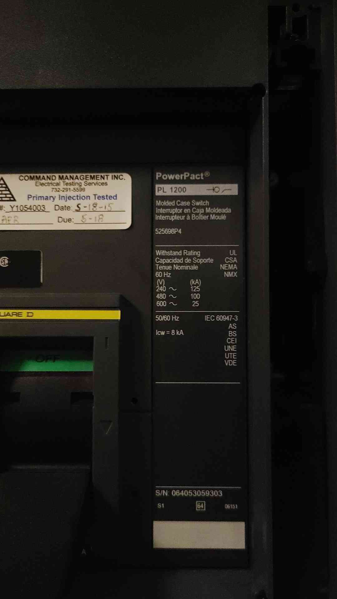 Square D PowerPact #PL1200, Molded Case Switch Breaker (12 available) - Image 2