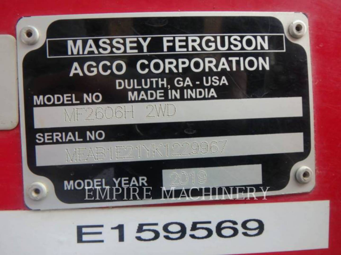 Massey Ferguson 2606H 2WD, Tractor, 1515 hours, S/N: MEAB1E21YK1229967, 2019 - Image 7