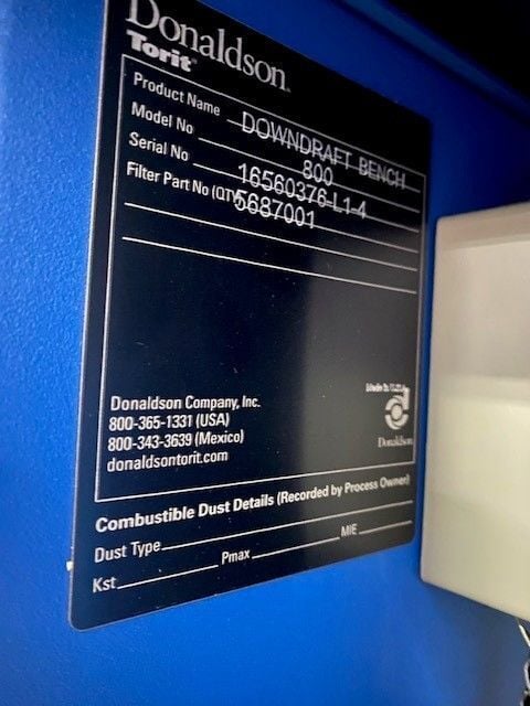 700 cfm Donaldson Torit #DB-800, 30" x 31" downdraft dust collector bench, new, never used - Image 4