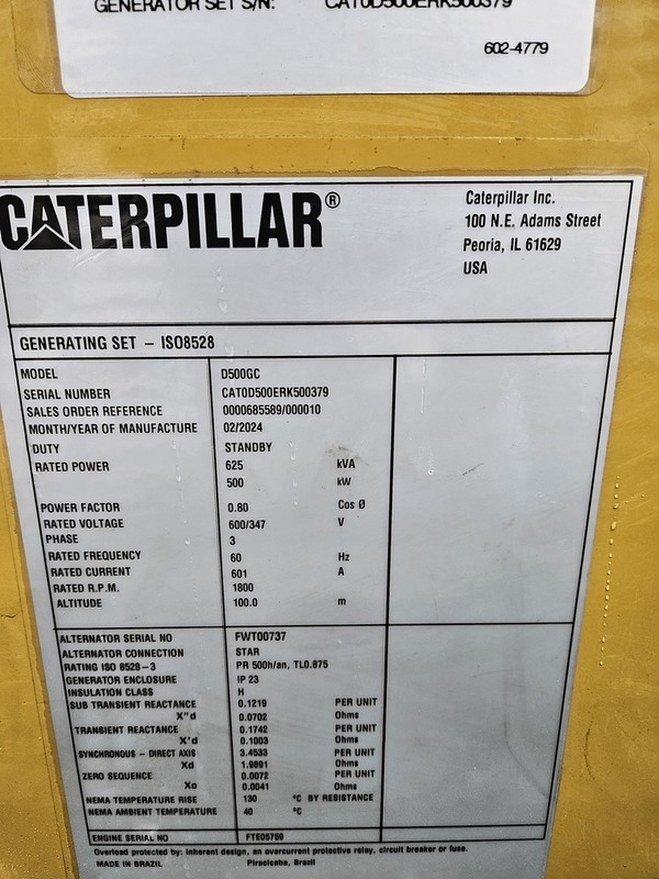 500 KW Caterpillar #D500GC, Diesel Generator Set, 762 HP @ 1800 RPM CAT C15 engine, 1000-gallon MGK fuel - Image 2