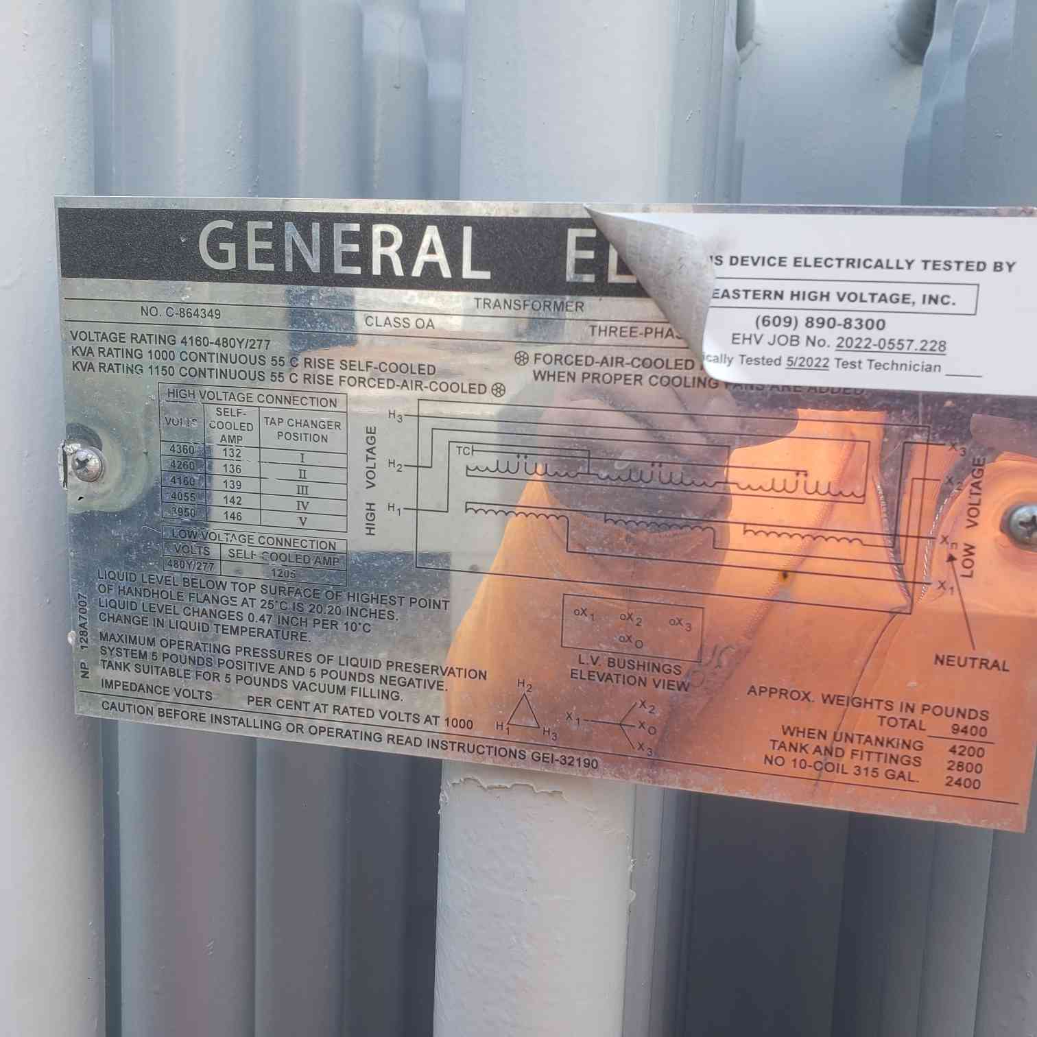 1000 KVA 4160 Primary, 480Y/277 Secondary GE Oil Substation Transformer, Class OA, 3PH - Image 3