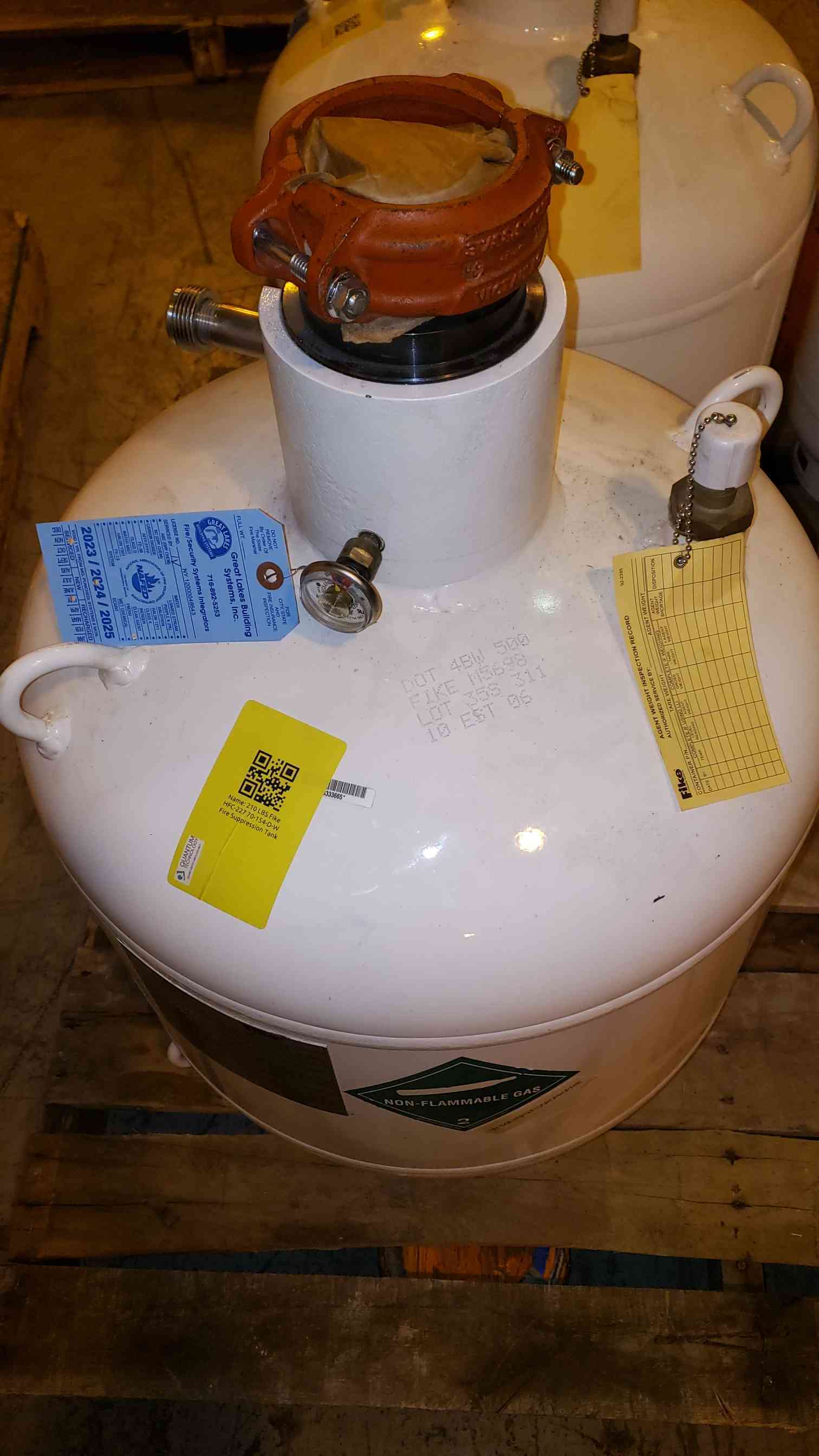193 lbs. Fike #HFC-227, Fire Suppression Tank, FM-200 agent (2 available) - Image 1