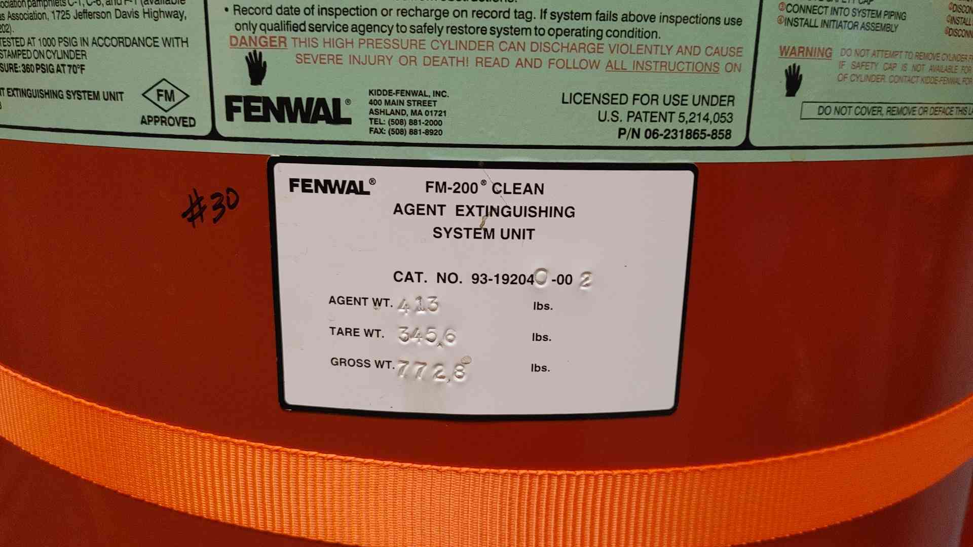 413 lbs. Fenwal, Fire Suppression System, FM-200 Agent - Image 2