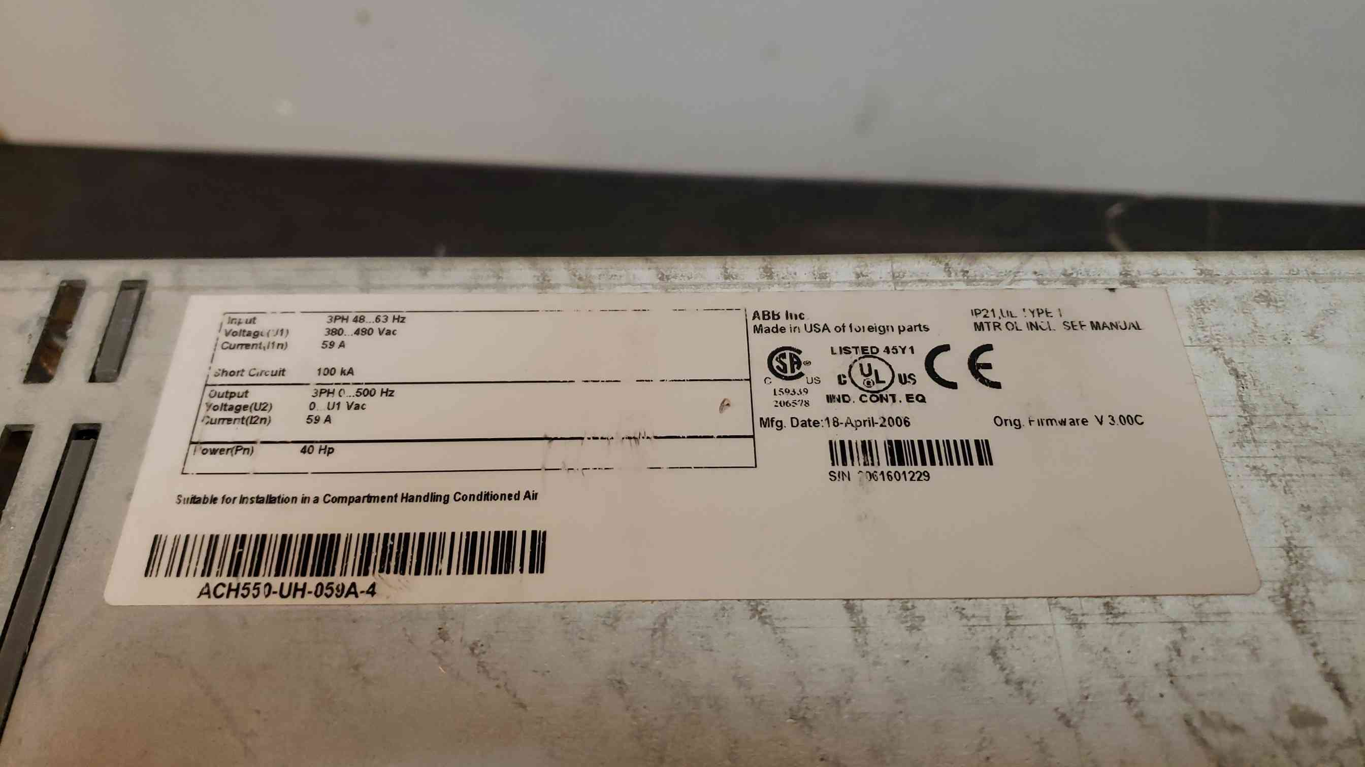 40 HP ABB #ACH550-UH059A-4, VFD, 480 Volts - Image 3